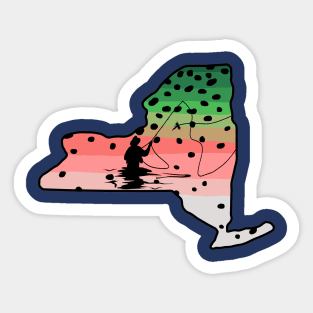 Rainbow Trout Fly Fish New York State Map Fly Fishing Fisherman Gifts Sticker